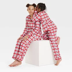 Kids' Plaid Holiday Matching Family Pajama Set - Wondershop™ White L