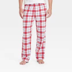 Men's Plaid Microfleece Holiday Matching Family Pajama Pants - Wondershop™ White M