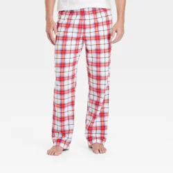 Men's Plaid Microfleece Holiday Matching Family Pajama Pants - Wondershop™ White L