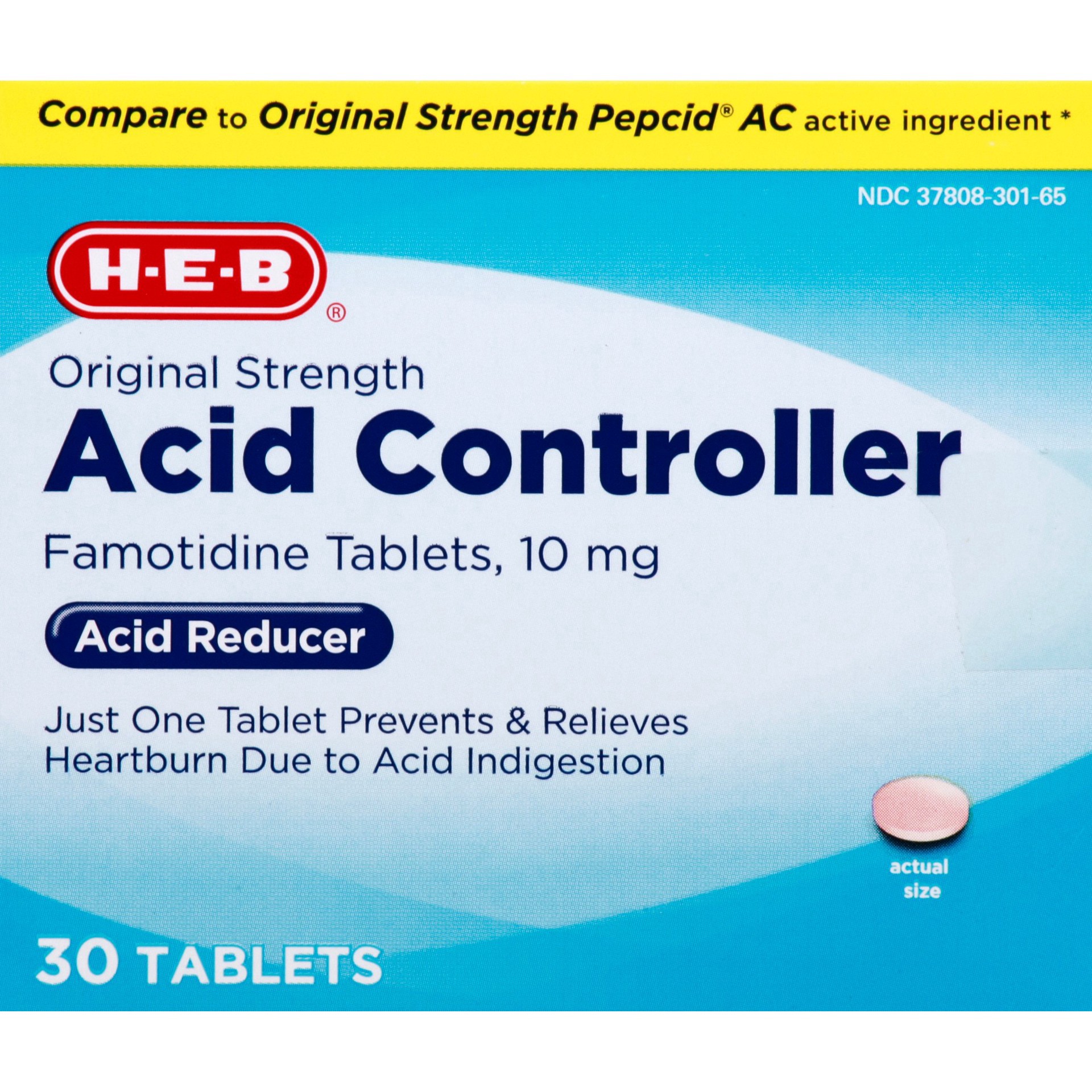 slide 1 of 1, H-E-B Famotidine Original Strength Acid Reducer Tablets - 10 mg, 30 ct