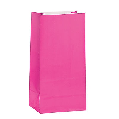 slide 1 of 1, Unique Hot Pink Paper Party Bags, 12 ct