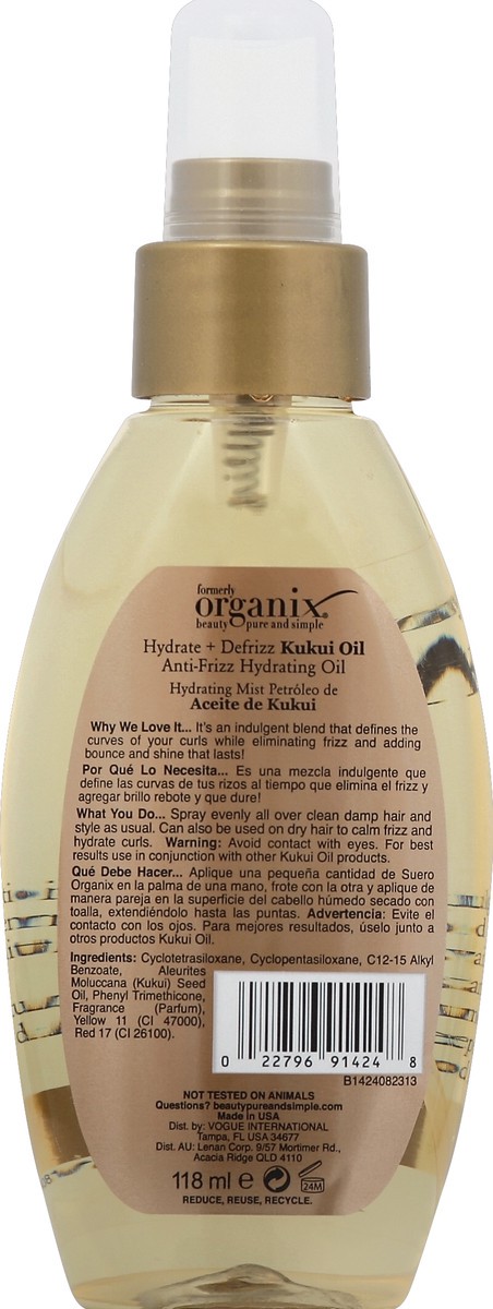 slide 3 of 3, OGX Anti-Frizz Hydrating Oil Kukui Oil, 4 fl oz