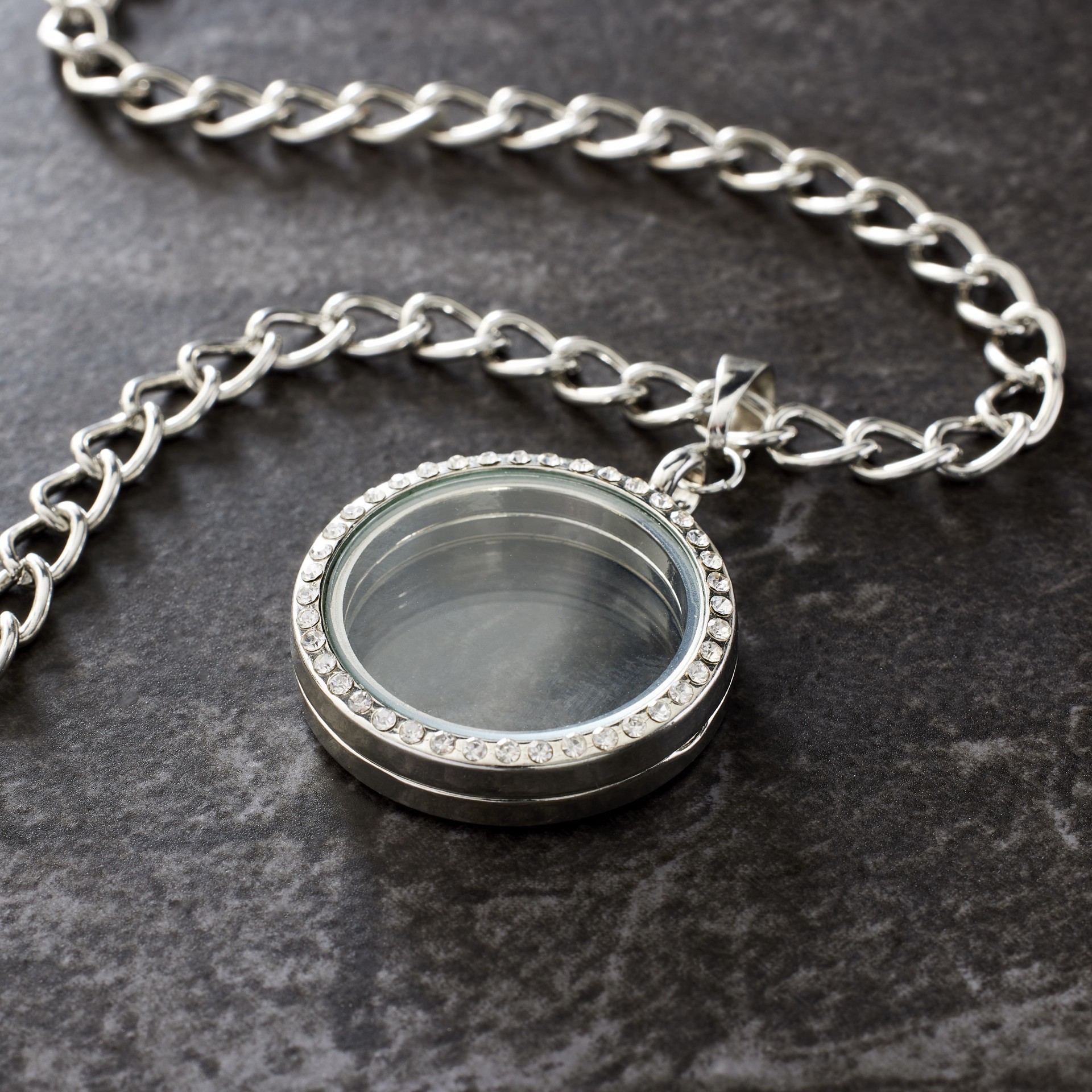 slide 2 of 3, Clear & Rhodium Circle Locket By Bead Landing, 30 mm
