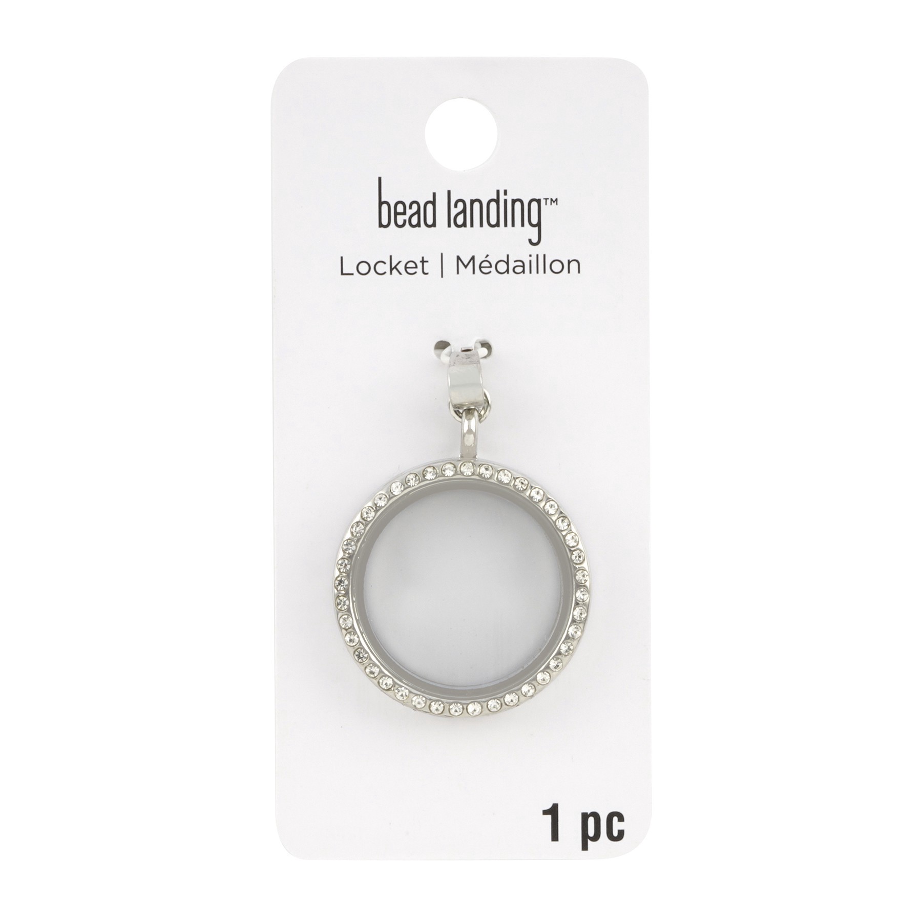slide 3 of 3, Clear & Rhodium Circle Locket By Bead Landing, 30 mm