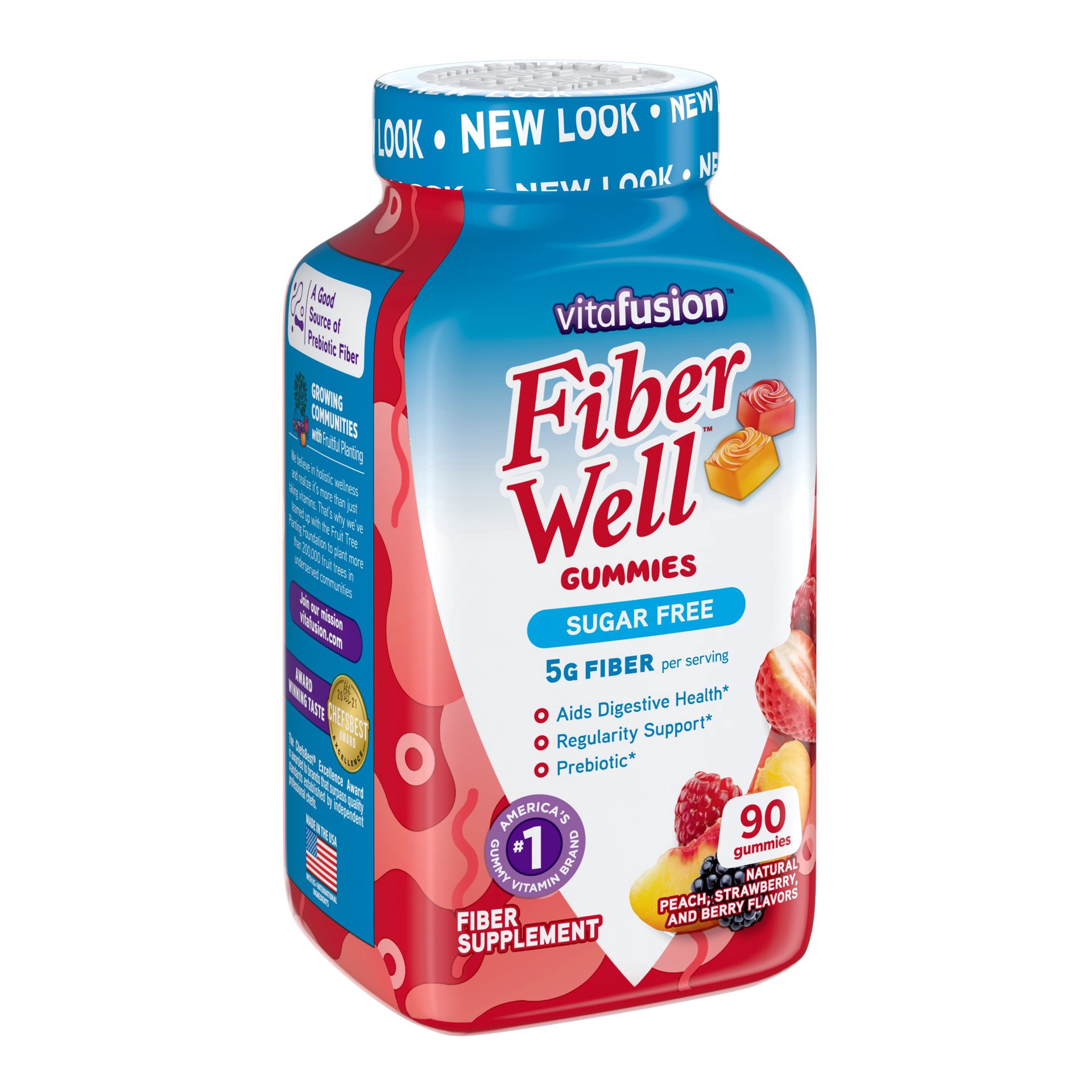slide 3 of 13, vitafusion Fiber Well Sugar Free Fiber Gummy Supplement - Peach, Strawberry and Berry Flavored - 90ct, 90 ct