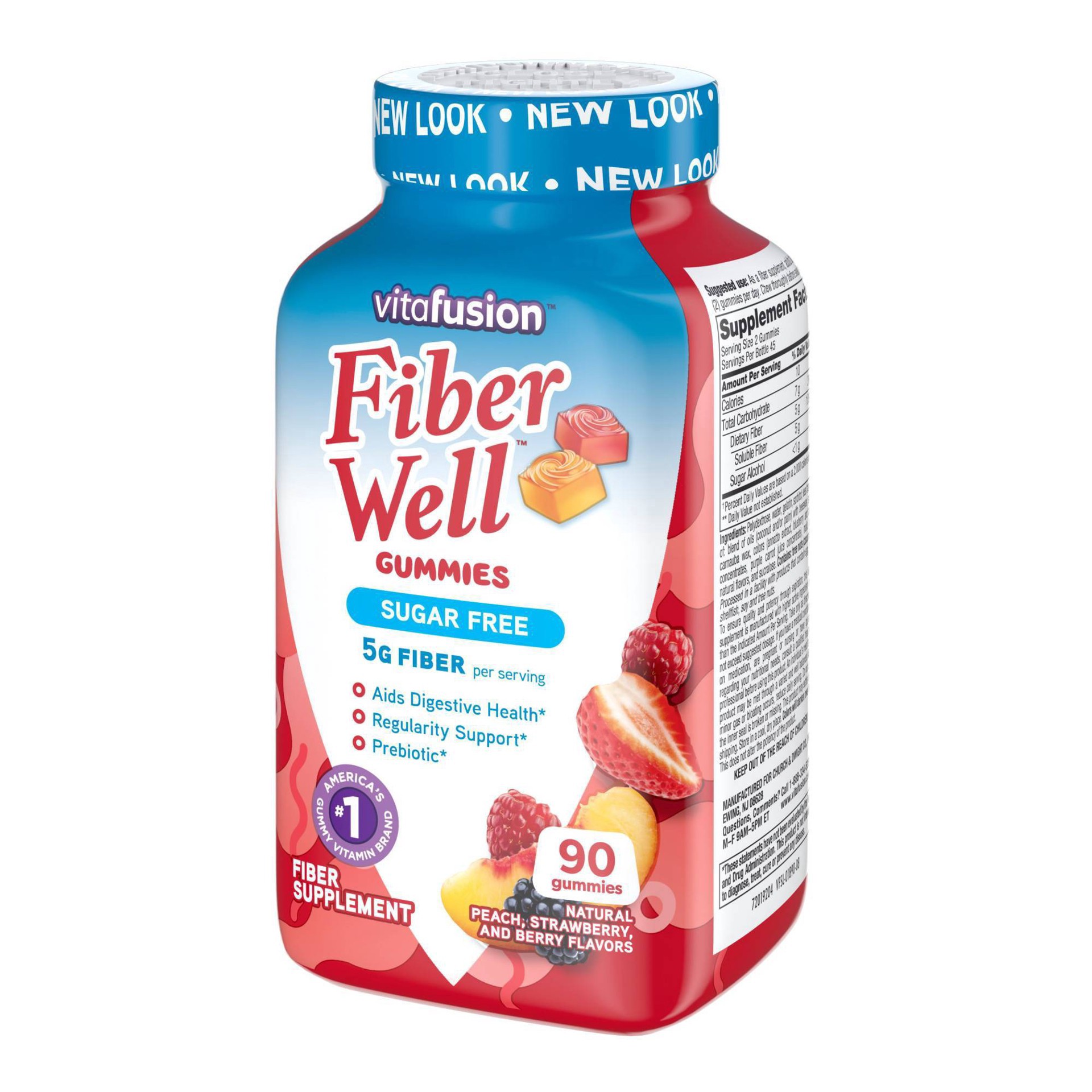 slide 11 of 13, vitafusion Fiber Well Sugar Free Fiber Gummy Supplement - Peach, Strawberry and Berry Flavored - 90ct, 90 ct