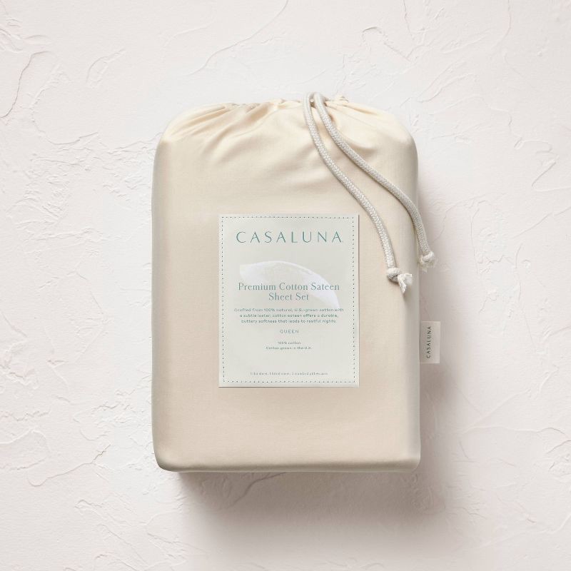 slide 6 of 7, King 600 Thread Count Sateen Sheet Set Natural - Casaluna™, 1 ct
