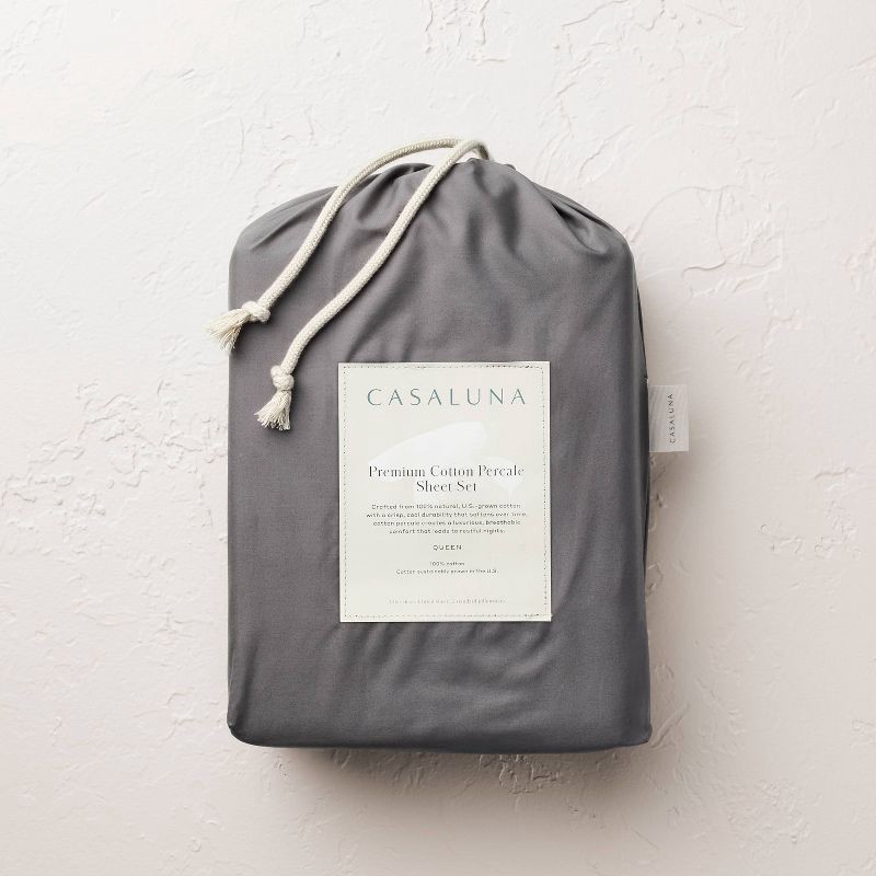 slide 6 of 7, Queen 400 Thread Count Percale Sheet Set Dark Gray - Casaluna™, 1 ct