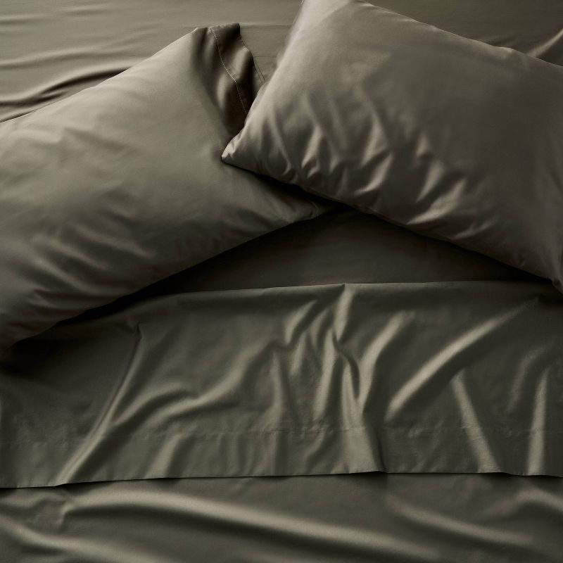 slide 3 of 4, Standard 600 Thread Count Sateen Pillowcases Olive Green - Casaluna™, 1 ct