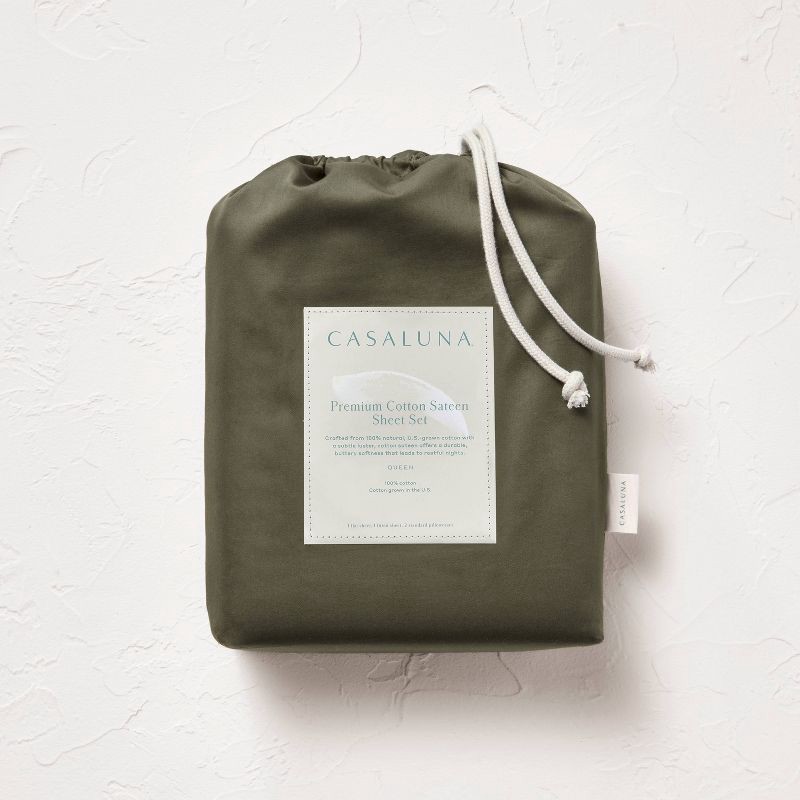 slide 6 of 7, Full 600 Thread Count Sateen Sheet Set Olive Green - Casaluna™, 1 ct