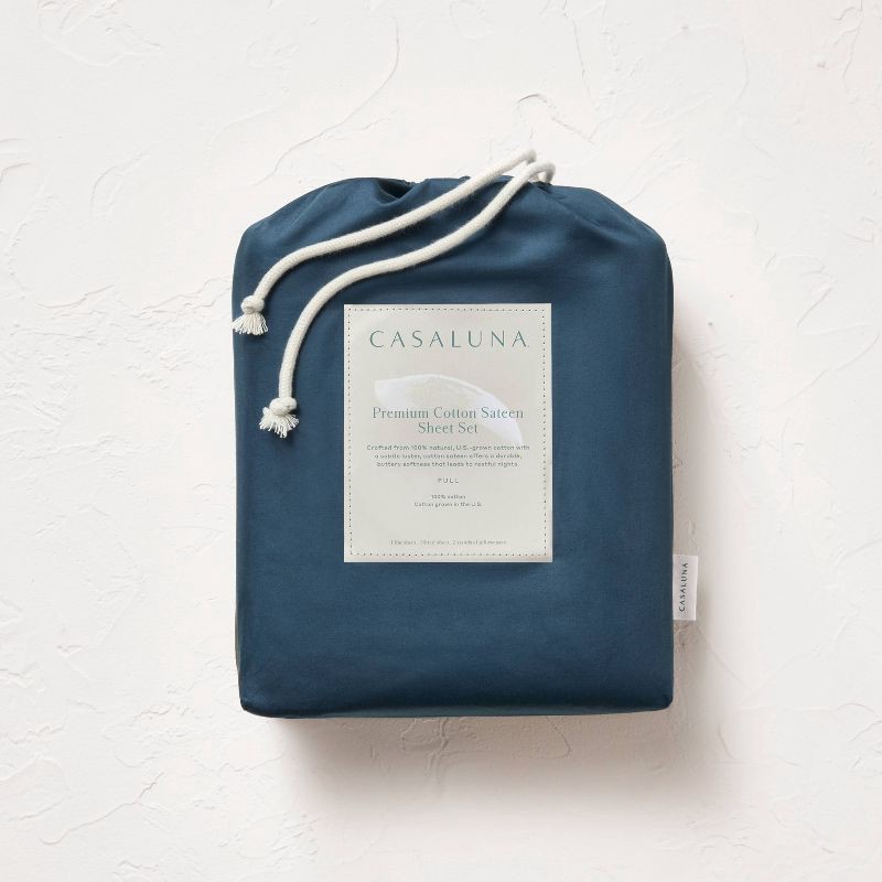 slide 6 of 7, Full 600 Thread Count Sateen Sheet Set Dark Mineral Blue - Casaluna™, 1 ct