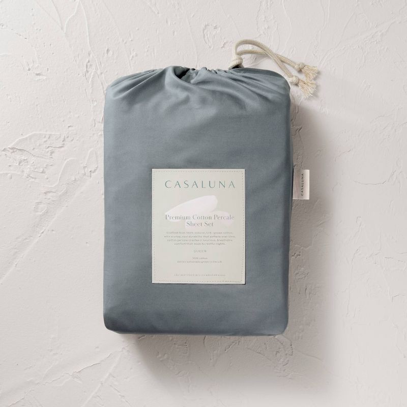 slide 6 of 7, Queen 400 Thread Count Percale Sheet Set Mineral Blue - Casaluna™, 1 ct