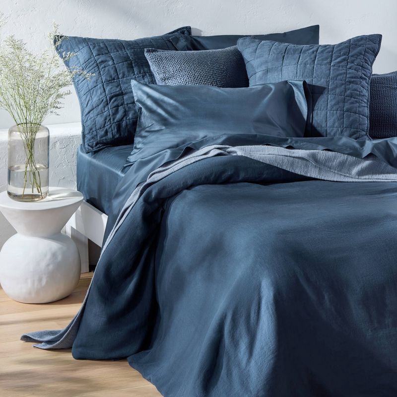 slide 2 of 4, Standard 600 Thread Count Sateen Pillowcases Dark Mineral Blue - Casaluna™, 1 ct