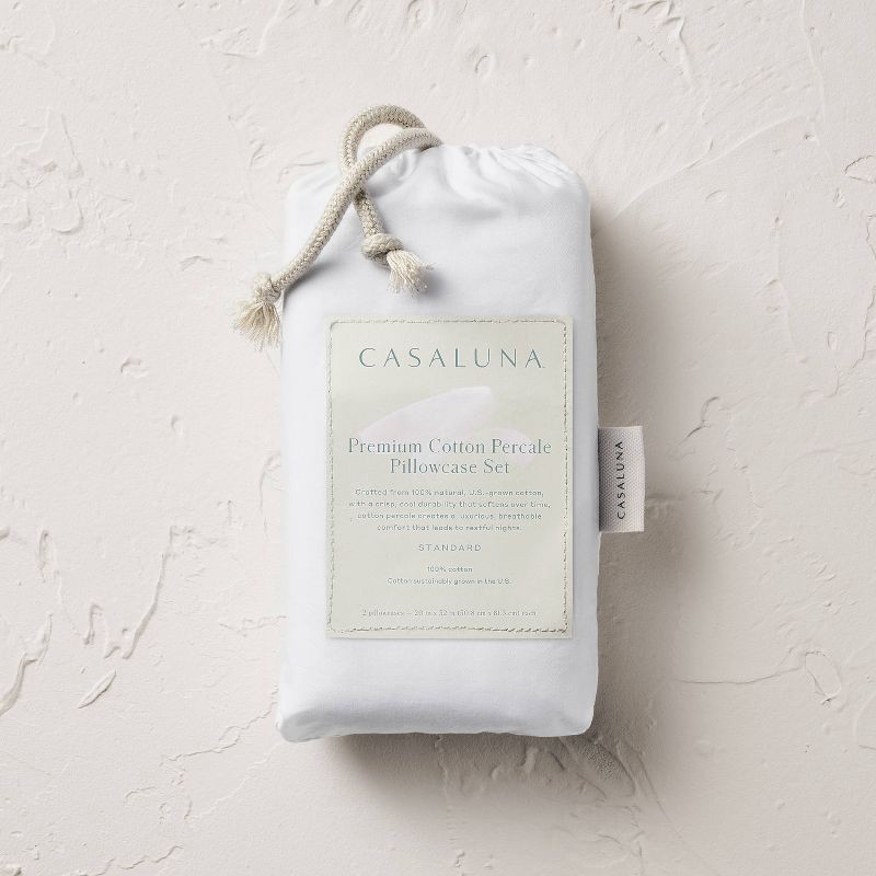 slide 5 of 5, King 400 Thread Count Percale Pillowcases White - Casaluna™, 1 ct