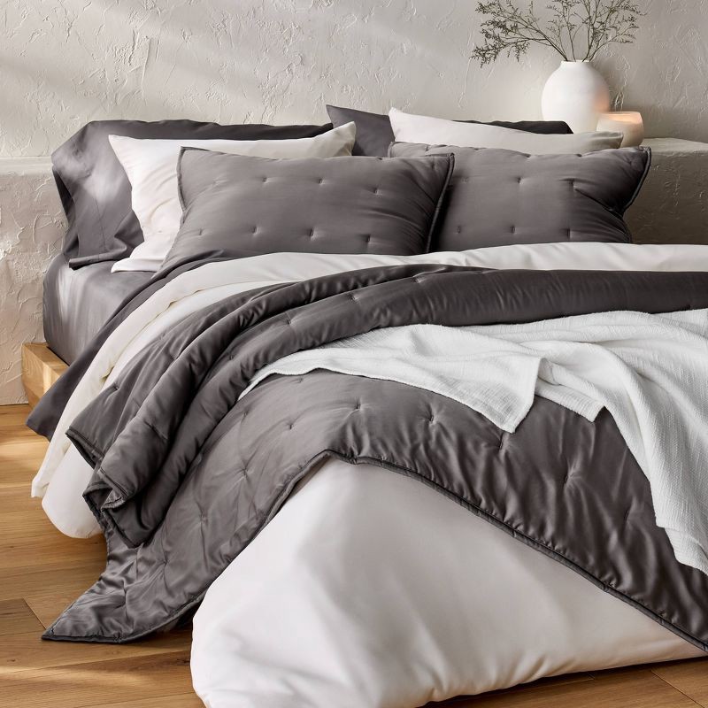 slide 2 of 5, Standard 400 Thread Count Percale Pillowcases Dark Gray - Casaluna™, 1 ct
