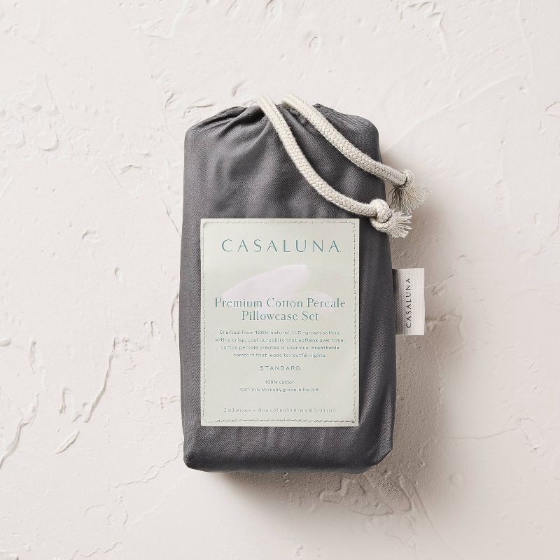 slide 5 of 5, Standard 400 Thread Count Percale Pillowcases Dark Gray - Casaluna™, 1 ct