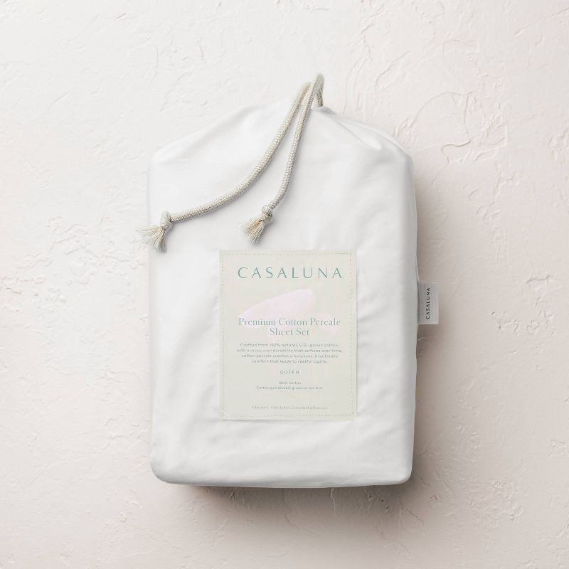 slide 6 of 7, King 400 Thread Count Percale Sheet Set White - Casaluna™, 1 ct