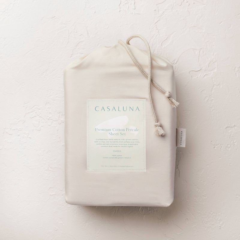 slide 6 of 7, Queen 400 Thread Count Percale Sheet Set Natural - Casaluna™, 1 ct