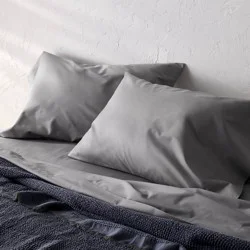 King 400 Thread Count Percale Pillowcases Dark Gray - Casaluna™