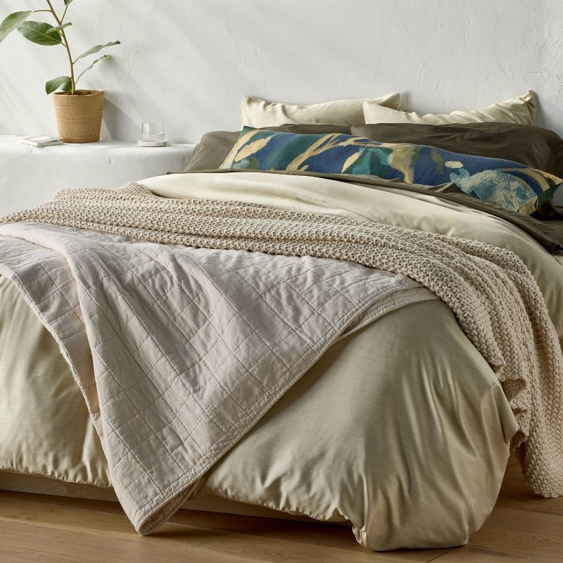 slide 2 of 4, King 600 Thread Count Sateen Pillowcases Olive Green - Casaluna™, 1 ct