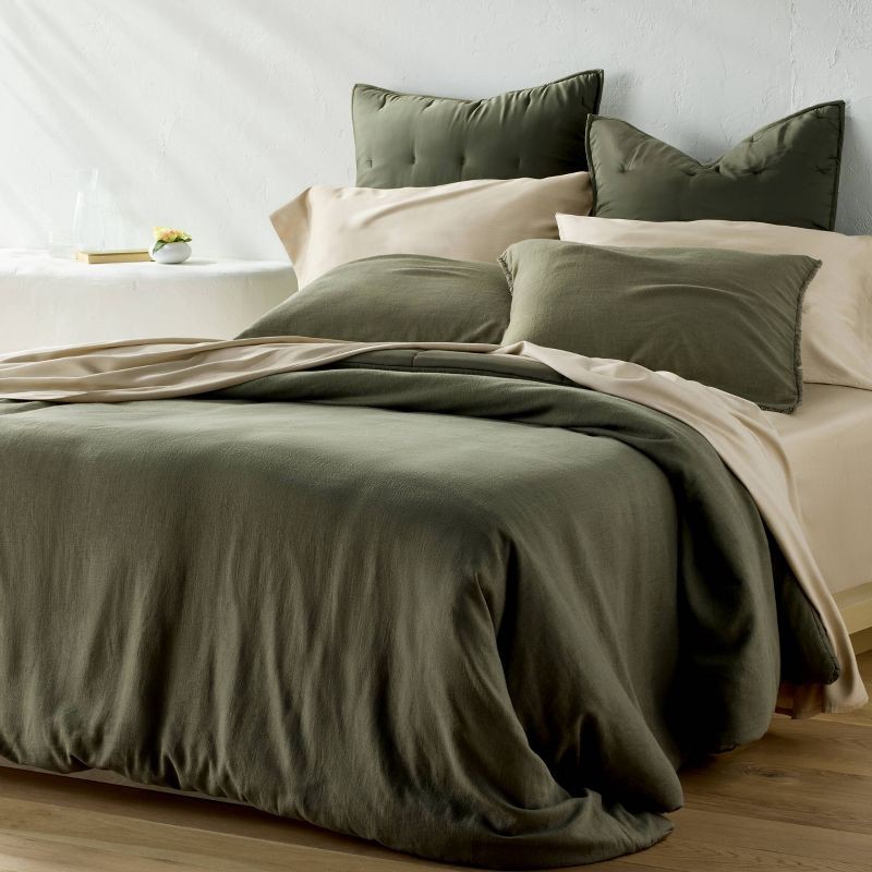 slide 2 of 7, Full 400 Thread Count Rayon from Bamboo Sheet Set Light Olive Green - Casaluna™, 1 ct