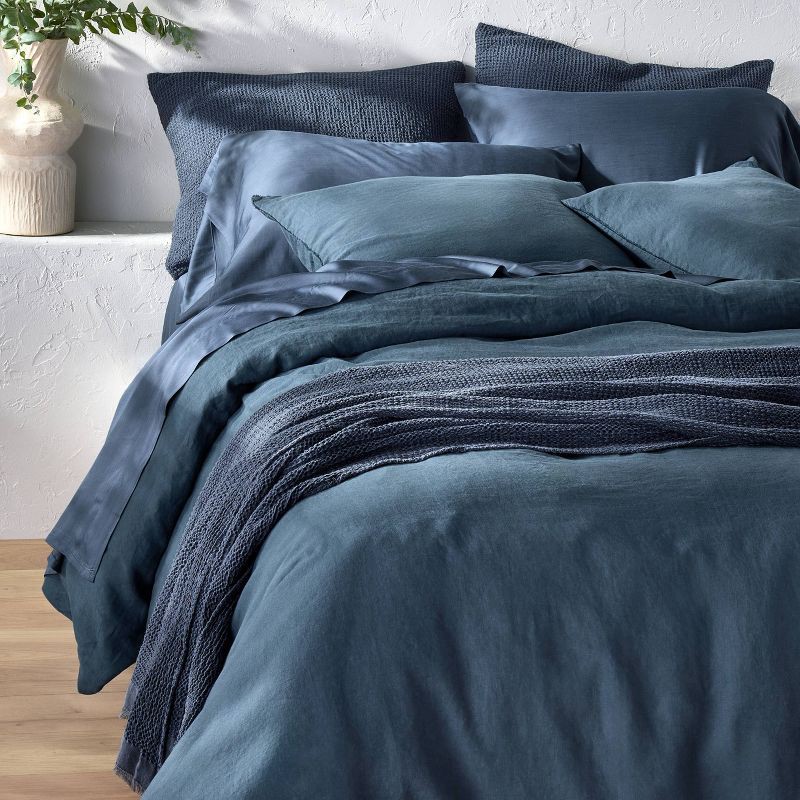 slide 2 of 7, Full 400 Thread Count Rayon from Bamboo Sheet Set Dark Mineral Blue - Casaluna™, 1 ct
