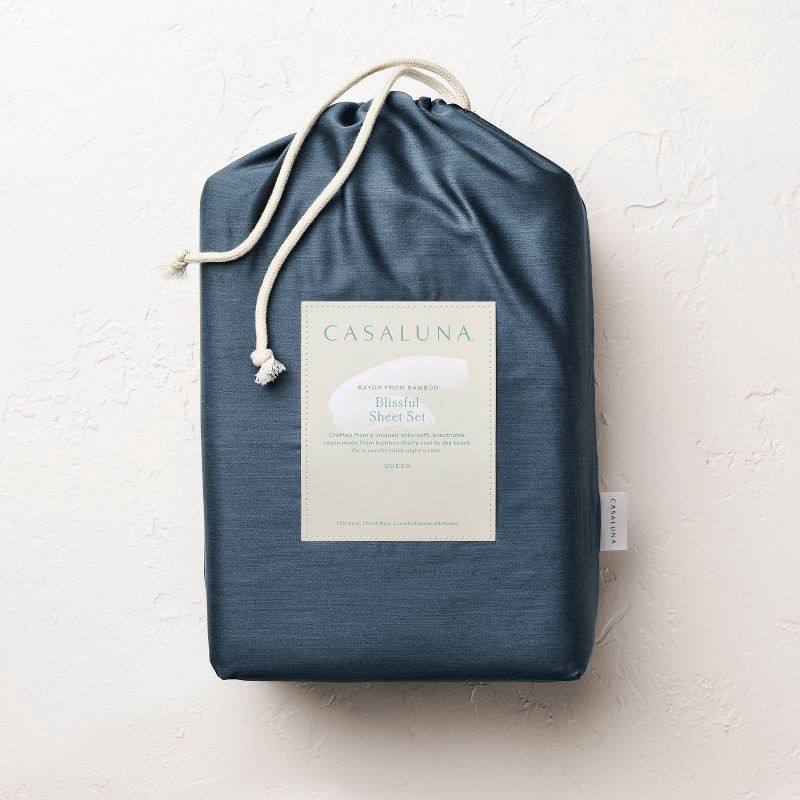slide 6 of 7, Full 400 Thread Count Rayon from Bamboo Sheet Set Dark Mineral Blue - Casaluna™, 1 ct