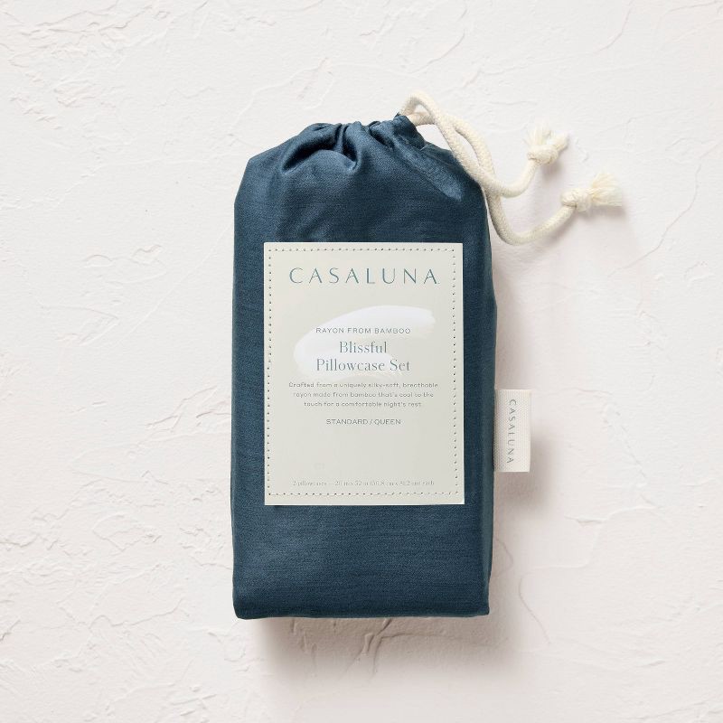 slide 5 of 5, Standard 400 Thread Count Rayon from Bamboo Pillowcases Dark Mineral Blue - Casaluna™, 1 ct