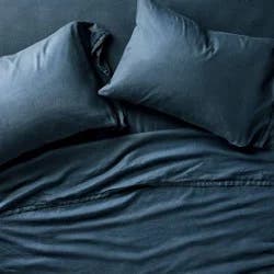 Full 100% Linen Sheet Set Dark Mineral Blue - Casaluna™