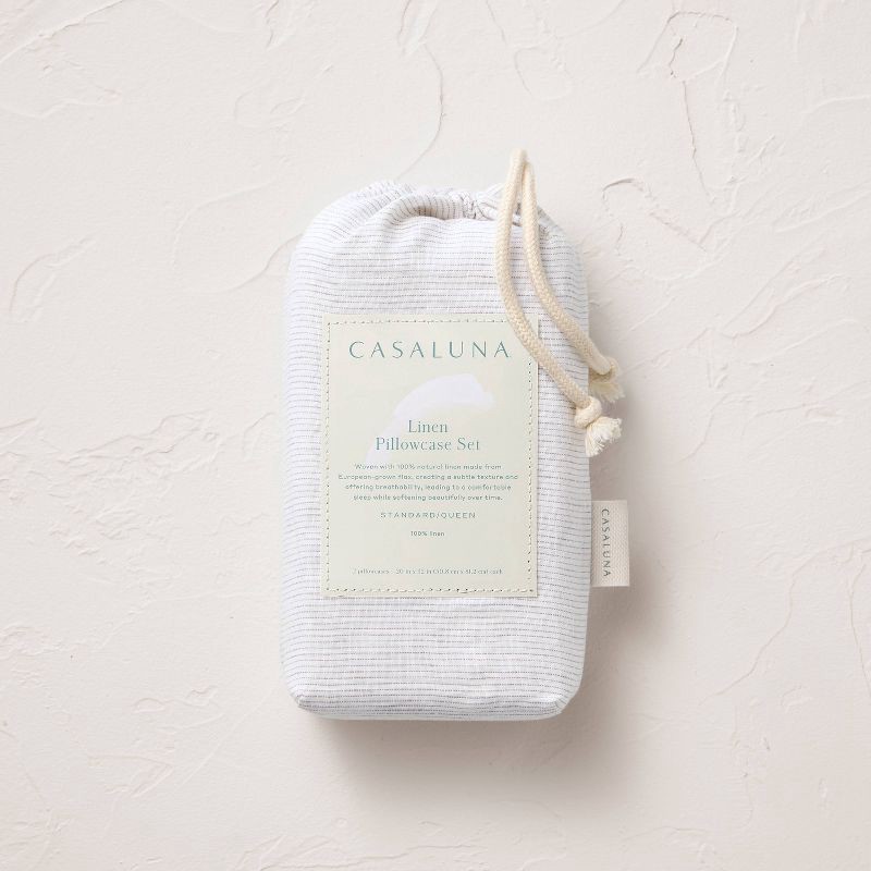 slide 5 of 5, King 100% Linen Pillowcases Dark Gray Micro Striped - Casaluna™, 1 ct