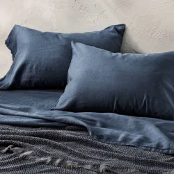 Standard 100% Linen Pillowcases Dark Mineral Blue - Casaluna™