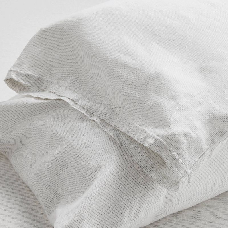 slide 5 of 7, Full 100% Linen Sheet Set Dark Gray Micro Stripe - Casaluna™, 1 ct