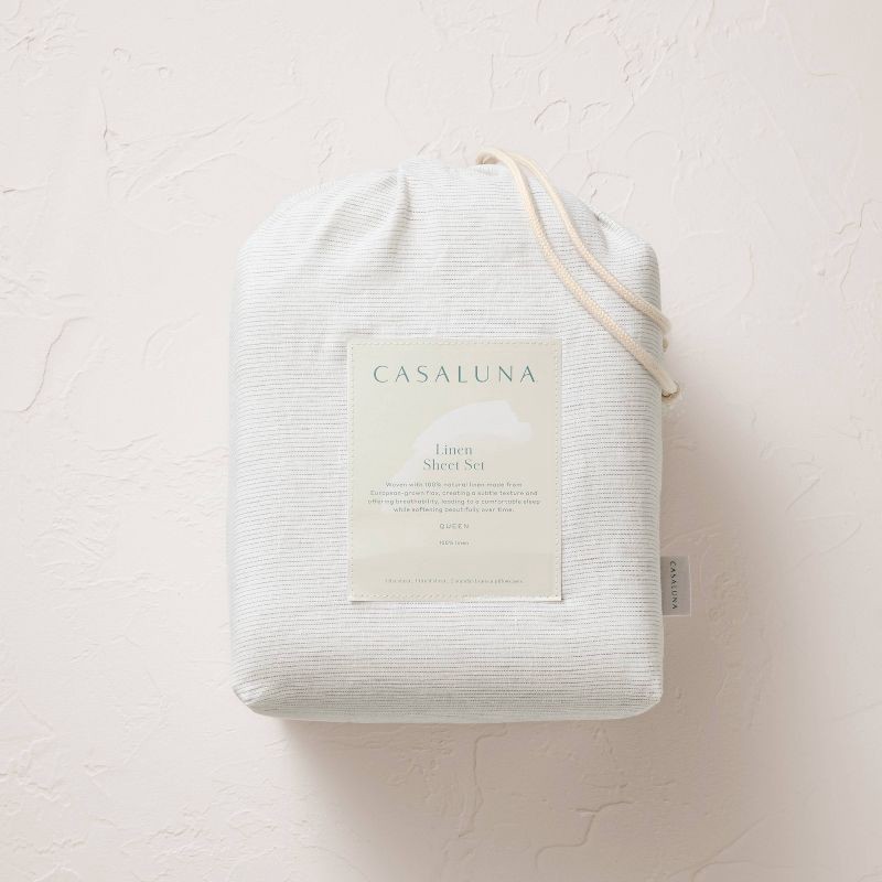 slide 6 of 7, Full 100% Linen Sheet Set Dark Gray Micro Stripe - Casaluna™, 1 ct