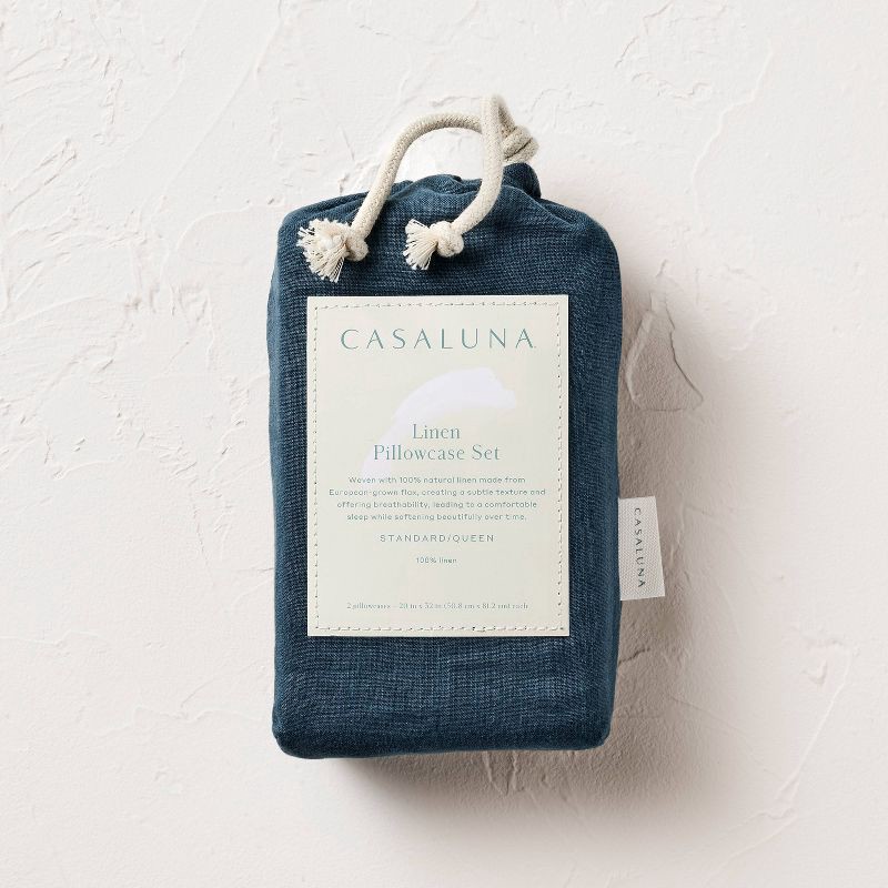 slide 5 of 5, King 100% Linen Pillowcases Dark Mineral Blue - Casaluna™, 1 ct
