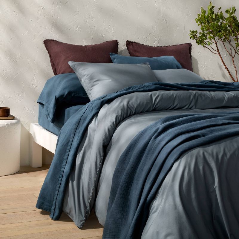 slide 2 of 7, King 100% Linen Sheet Set Dark Mineral Blue - Casaluna™, 1 ct