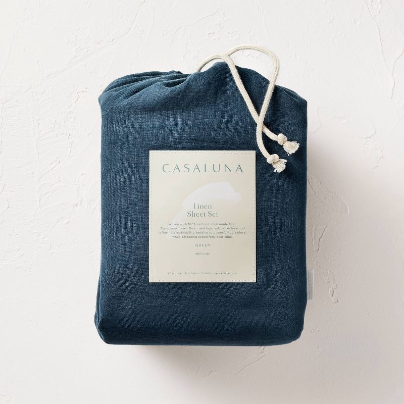 slide 6 of 7, King 100% Linen Sheet Set Dark Mineral Blue - Casaluna™, 1 ct
