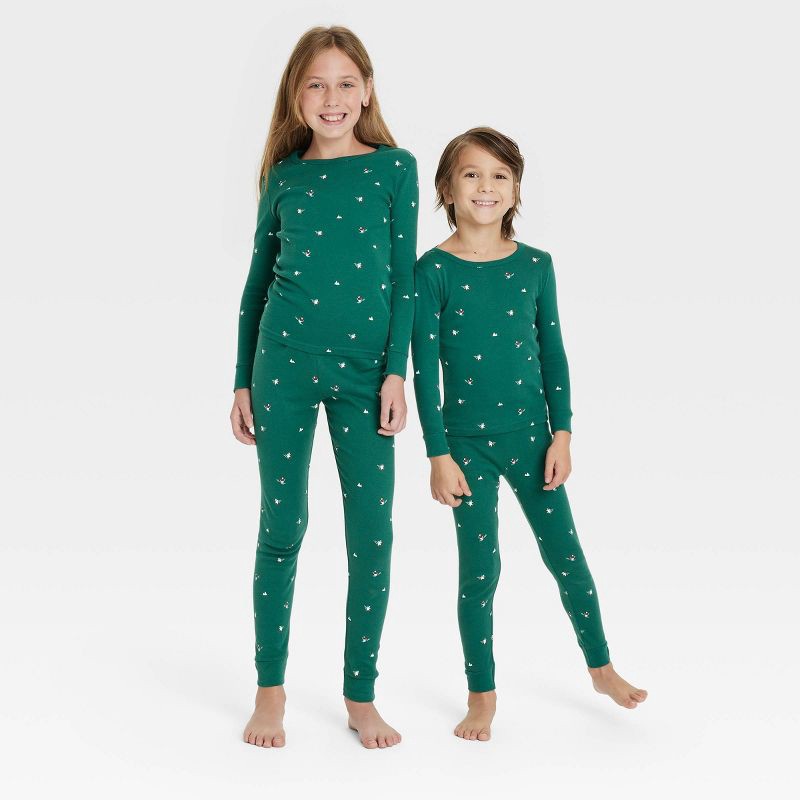 slide 1 of 4, Kids' Polar Bear Print Cotton Ribbed Holiday Matching Family Pajama Set - Wondershop™ Green 10, 1 ct