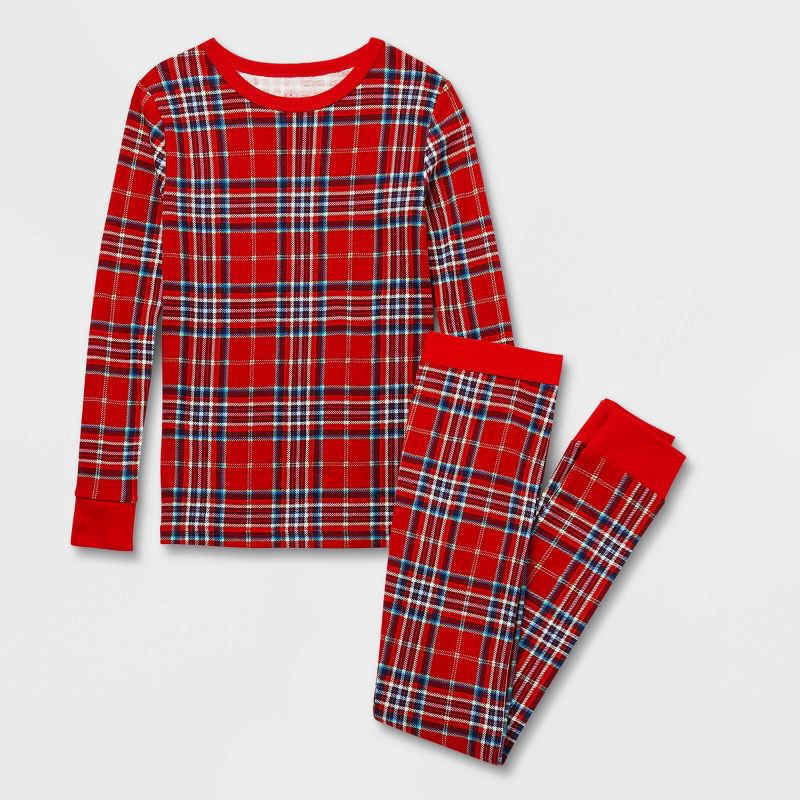 slide 2 of 4, Kids' Plaid Cotton Ribbed Holiday Matching Family Pajama Set - Wondershop™ Red 6, 1 ct