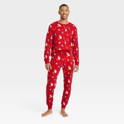 Men's Santa Print Cotton Ribbed Holiday Matching Family Pajama Pants - Wondershop™ Red L