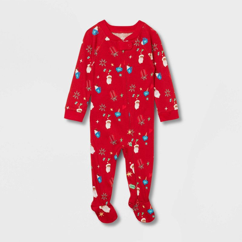 slide 1 of 4, Baby Santa Print Cotton Ribbed Holiday Matching Family Pajama Union Suit - Wondershop™ Red 6-9M, 1 ct