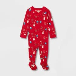 Baby Santa Print Cotton Ribbed Holiday Matching Family Pajama Union Suit - Wondershop™ Red 6-9M