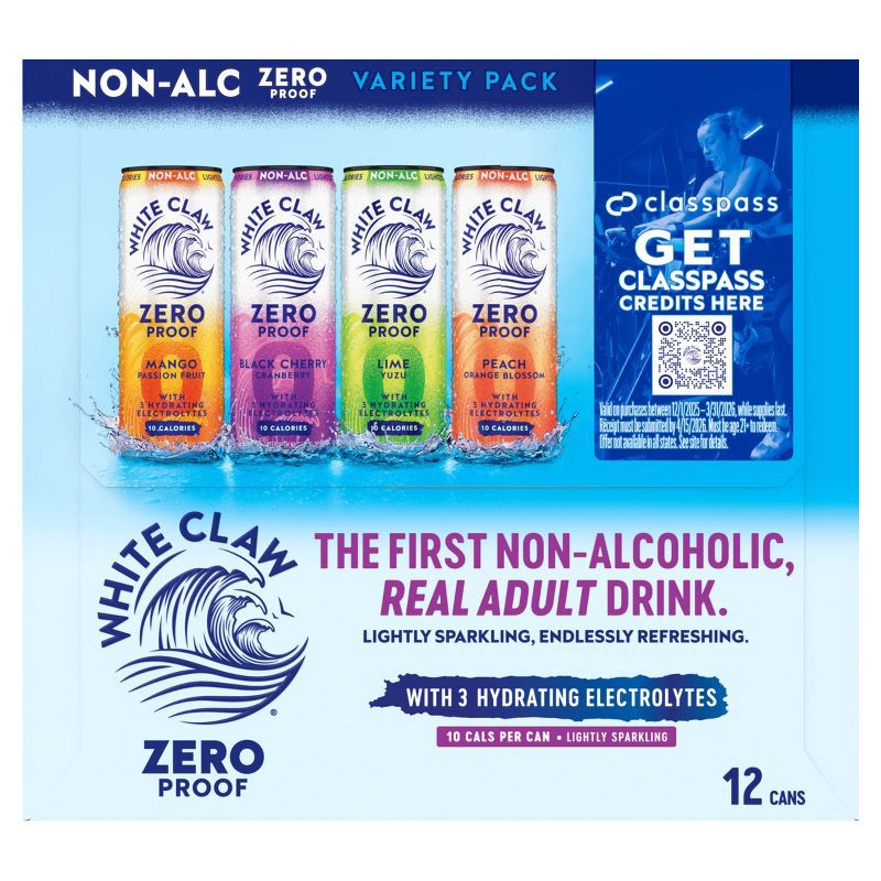slide 12 of 14, White Claw Hard Seltzer White Claw Zero Proof Variety Pack - 12pk/12 fl oz Cans, 12 ct; 12 fl oz