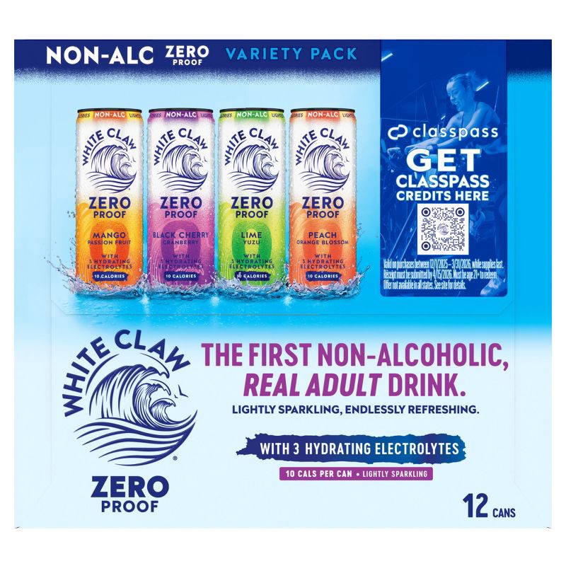 slide 13 of 14, White Claw Hard Seltzer White Claw Zero Proof Variety Pack - 12pk/12 fl oz Cans, 12 ct; 12 fl oz