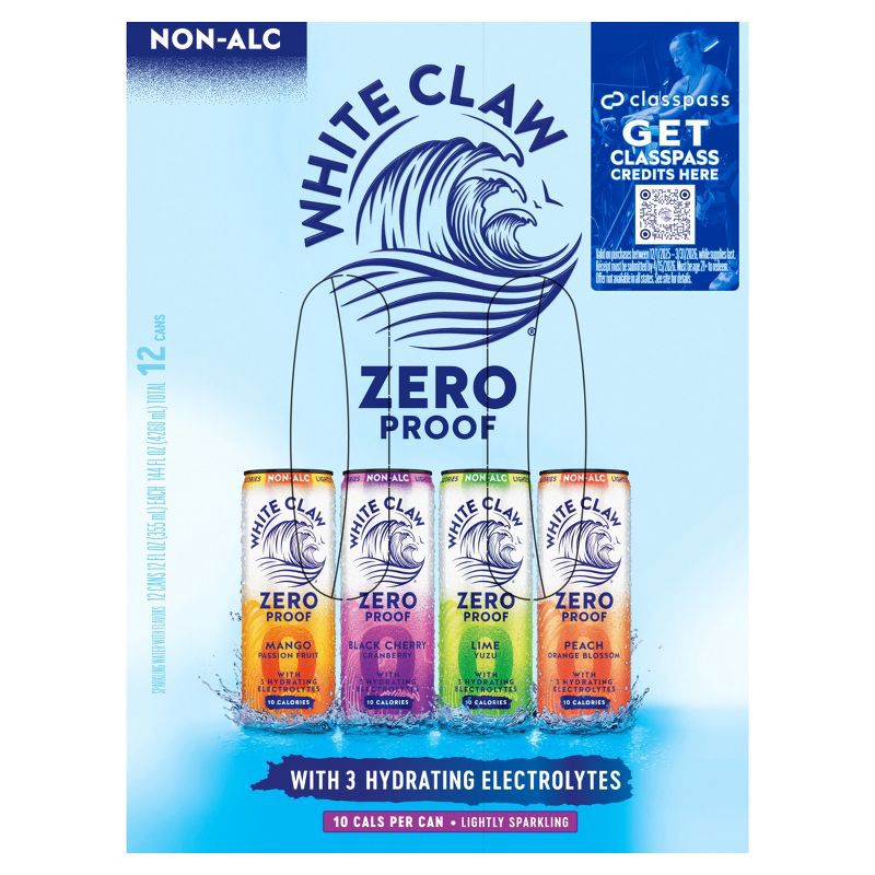 slide 14 of 14, White Claw Hard Seltzer White Claw Zero Proof Variety Pack - 12pk/12 fl oz Cans, 12 ct; 12 fl oz
