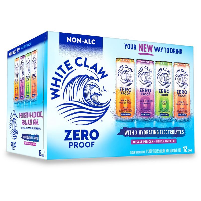 slide 1 of 14, White Claw Hard Seltzer White Claw Zero Proof Non-Alcoholic Seltzer Variety Pack - 12pk/12 fl oz Cans, 12 ct; 12 fl oz