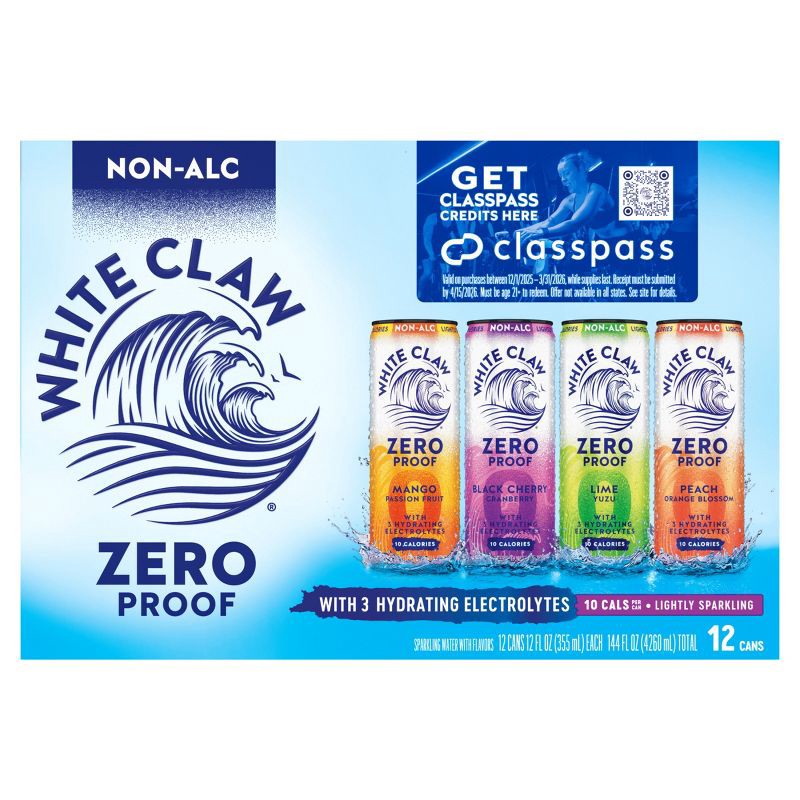 slide 10 of 14, White Claw Hard Seltzer White Claw Zero Proof Variety Pack - 12pk/12 fl oz Cans, 12 ct; 12 fl oz