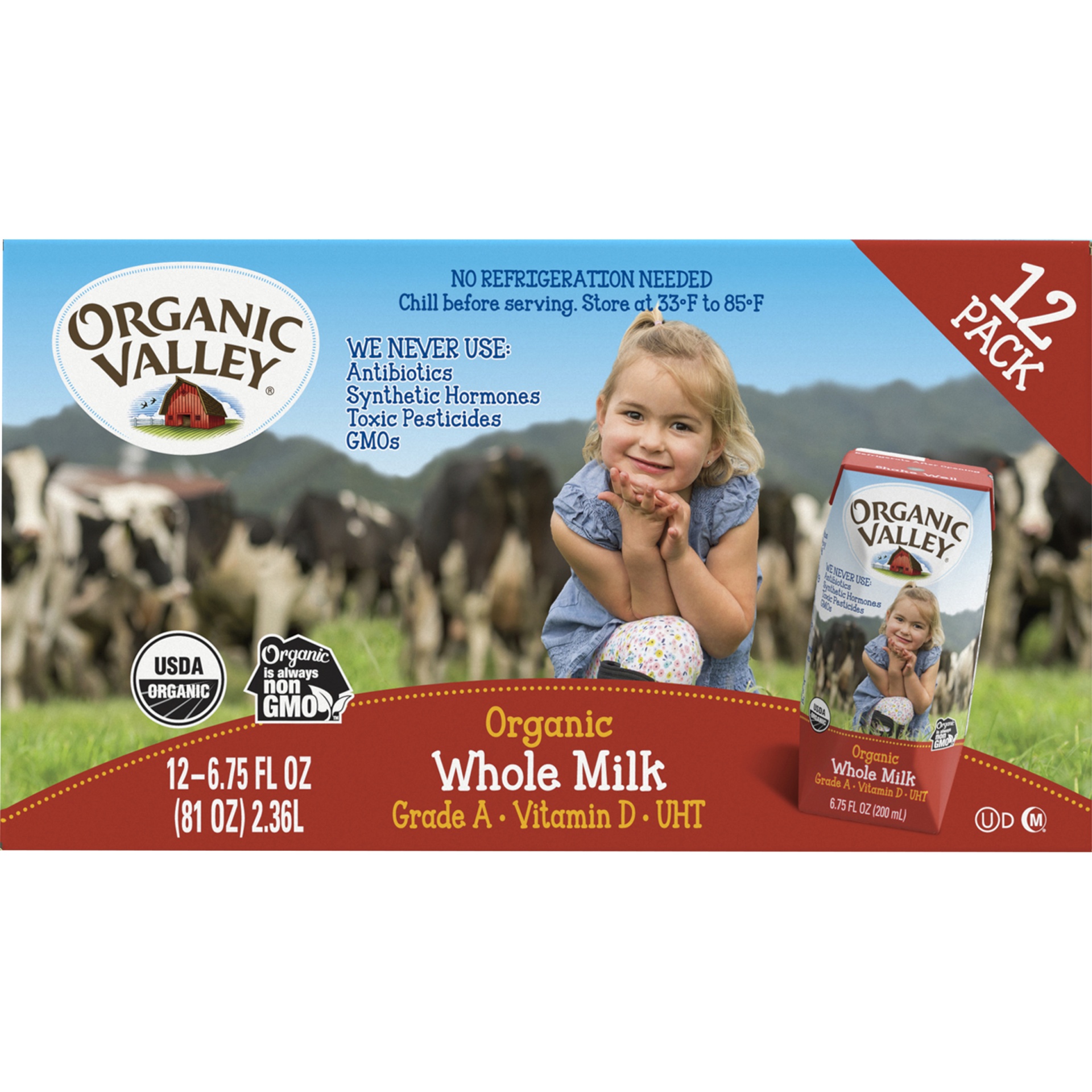 slide 4 of 6, Organic Valley Milk, Whole, Organic, 12 Pack, 12 ct