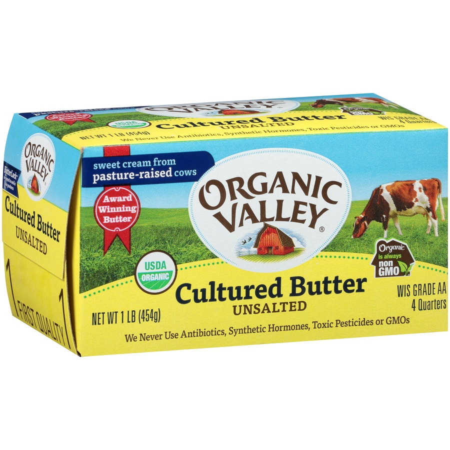 slide 3 of 8, Organic Valley Unsalted Cultured Butter, 16 oz