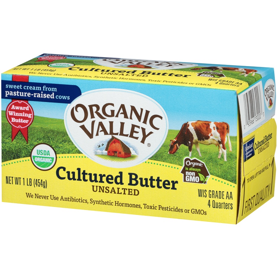 slide 5 of 8, Organic Valley Unsalted Cultured Butter, 16 oz