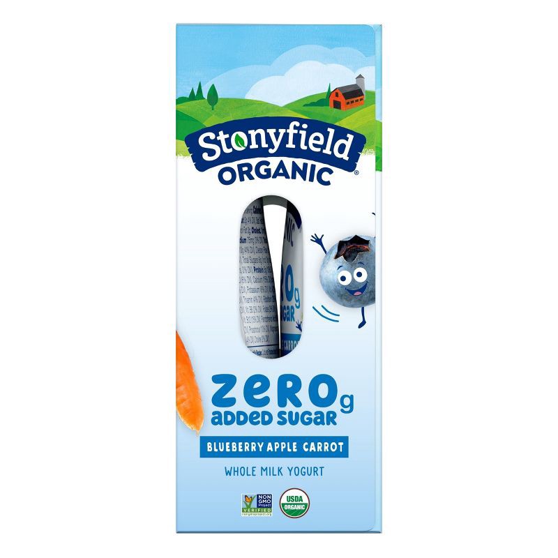 slide 3 of 4, Stonyfield Organic ZERO Added Sugar Kids Pouch Blueberry Apple Carrot 3.5oz/4pk, 4 ct; 3.5 oz